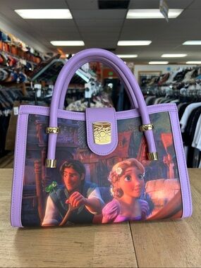 Loungefly Purple Rapunzel Animated Satchel with Gold Accents